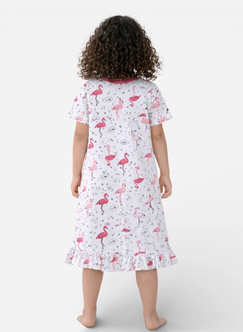 victor and jane Girls’ Nightdress – Flamingo Print Sleep Tee Dress